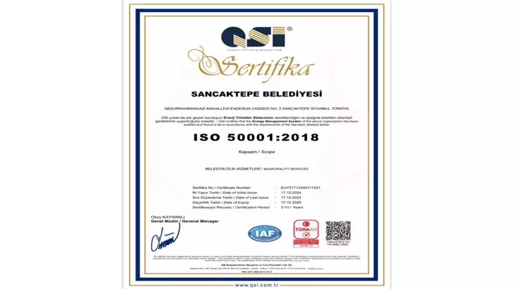 İstanbul Sancaktepe’ye Enerji 50001 Sertifikası Verildi